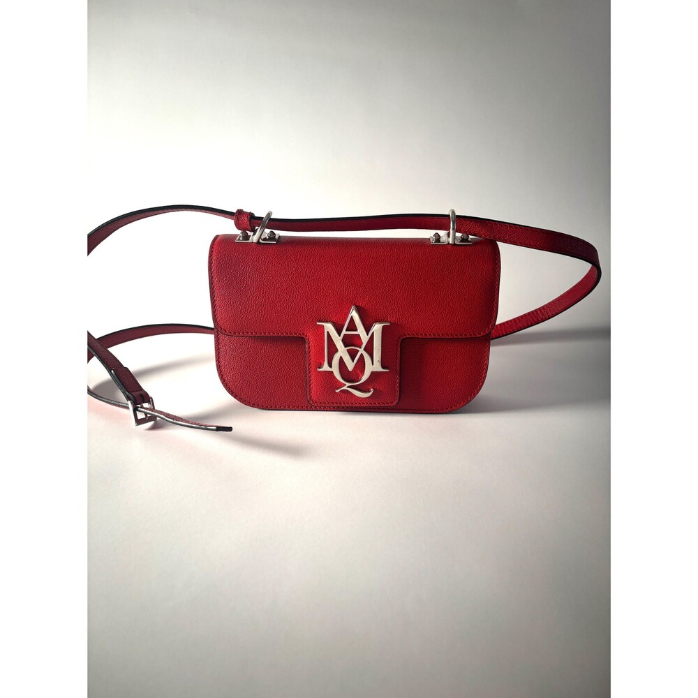 Alexander McQueen Insignia Red Leather Crossbody Bag Silver AMQ Logo
